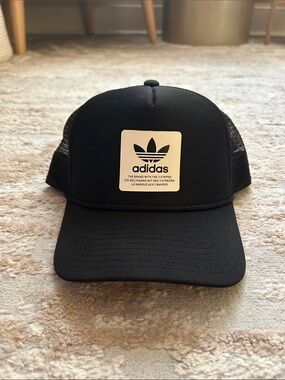 adidas Black Trucker Cap with White Trefoil Patch